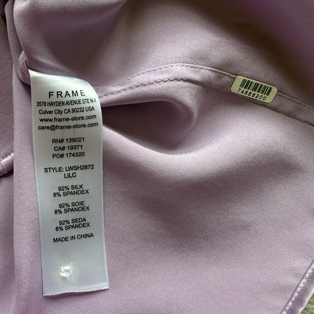FRAME Gillian Stretch Silk Blouse in Lilac Size S - Picture 14 of 16